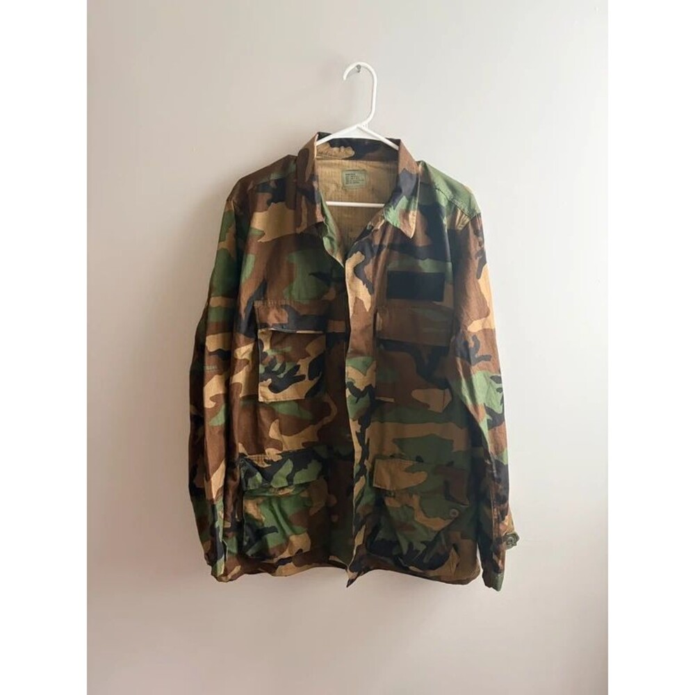 Vintage 1985 US Army Woodland Camo BDU Combat Jacket Coat 100% Cotton